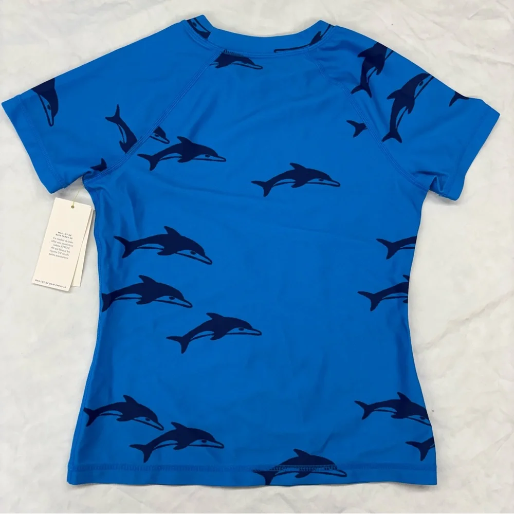 NEW Tea Collection Blue‎ Navy Dolphin Swim Top Rashguard Size 8 NWT